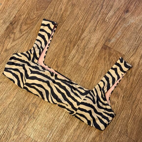 J. Crew Tan Brown / Black Squareneck Bikini Top in Zebra Stripe Size 2X - Picture 2 of 7